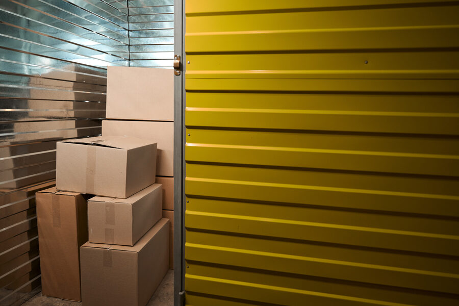 Bunch of boxes stacked in the storage room